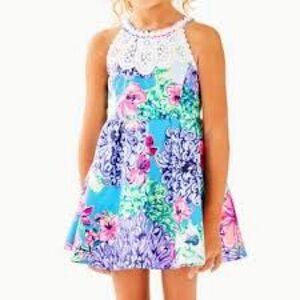 Lilly Pulitzer 7 little Kinley dress special delivery lace blue pink girls